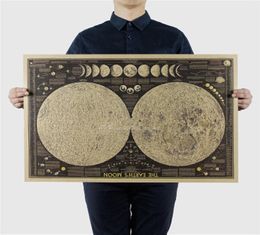 Moon Eclipse Process Wall Sticker Retro Paper Earth Moon World Map Poster Wall Chart Home Decoration9616967