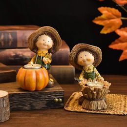 Candle Holders For Table Harvest Festival Candlestick Ornaments Pumpkin Resin Pastoral Style Home Desktop Garden Girl