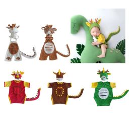 Photography Newborn Photo Shooting Set Dragon Hat Plush Romper Set Photo Props Baby Animal Costume Infant Photography Suit 03Month