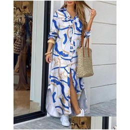 Basic Casual Dresses Plus Size Fashionable Shirt Style Button Dress Ladies Long Street Loose Home Maxi Women Drop Delivery Apparel Wom Dhtlk
