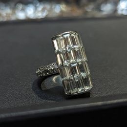 Cluster Rings Fashion Luxury Exquisite Full Diamond Rock Candy Square Ring