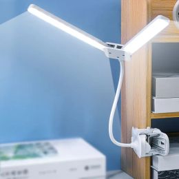 Led Clip Desk Lamp Usb Rechargeable Double Reading Light 3-Level Warm Cool White Daylight Flexible Easy Clip Night Light