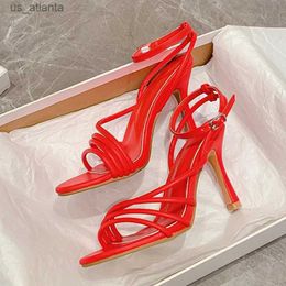 Dress Shoes Liyke Summer 9.5CM Gladiator Sandals Women Street Style Narrow Band Open Toe Thin High Heels Fashion Party Red White H240403