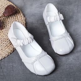 Boots Plain White Mary Jane Shoes For Women Elastic Strap Ballet Flats Woman Dancing Shoes Autumn Loafers Ladies Genuine Leather Shoes