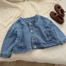 Jackets Children Denim Coat Girls 2024 Spring Autumn Fashionable Korean Style Jacket Girl Baby Sweet Solid Color Cardigan