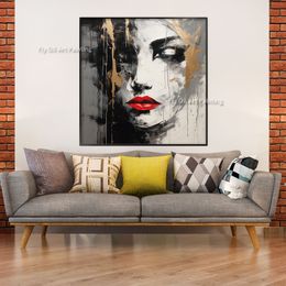 Woman Portrait Gold Leaf 100% Handmade Textured Canvas Painting Abstract Oil Painting Wall Art Decor Living Room Bedroom Office Wall