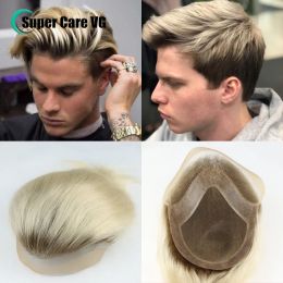 Toupees Toupees 8X10 Hair toupee For men Ombre Brown Human Hair Systems Unit Hollywood Straight Platinum Blonde Men's Capillary Prosthesis