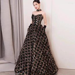 Party Dresses Black Strapless Prom Gown Sequin Luxury A-Line Backless Shiny Candy Color For Women Wedding Cocktail Long Evening