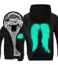 New The Walking Dead Hoodie Daryl Wings Zombie Luminous Winter Thicken Fleece Jacket Cotton Coat Pullover sweatshirt Zipper Tops P6728697