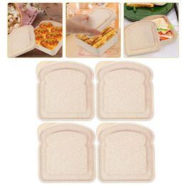 Plates 4 Pcs Sandwich Box Fruit Case Outdoor Bread Container Containers Bamboo Fiber Sealing Child