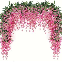 4pcs Flowers Garland, Total 28.8ft Artificial Wisteria Vine Hanging Flower for Garden Outdoor Ceremony Wedding Arch Floral Decor, Spring Summer Home Decor