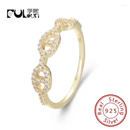 Cluster Rings Personality Fashion S925 Sterling Silver Pig Nose Shape Zircon 14K Gold Plated Hollow Eternity Ring For Women Female