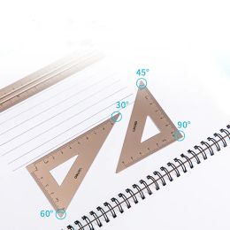 DELI Aluminum Drafting Set 4 PCS Ruler Set for School Straight Ruler Triangular Protractor Stationery