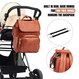 PU Leather Diaper Bag Backpack Unisex Baby Travel Bag with Changing Mat Large Capacity Travel Diaper Backpack for Mom