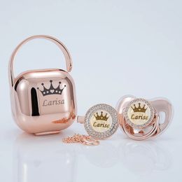 MIYOCAR Personalised rose gold bling pacifier and clip pacifier box set BPA free dummy Luxury 240326