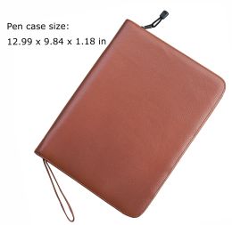 Bags 46 Slots Real Leather Pen Case Cowhide Coffee Holder Pencil Bag for Fountain Pen / Rollerball Pen Fits In Various Size Gift