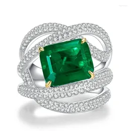 Cluster Rings S925 Silver Ring 5 Emerald Cut High Carbon Zircon Geometric Diamond Versatile Handpiece