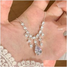 Pendant Necklaces Womens Korean Fashion Tassel Zircon Sier Color Shiny Wedding Choker Neck Chain Valentines Day Gift Kbn200 Drop Deli Dhm3F