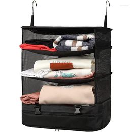 Storage Bags Portable Clothing Hanging Bag Collapsible Camping 3-Shelf Suitcase Packing Outdoor Travel Shelves