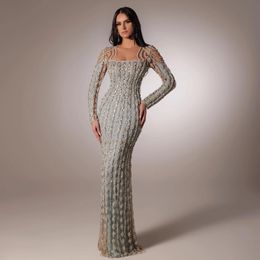 Sharon Said Luxury Arabic Sage Green Dubai Evening Dresses Mermaid Muslim Long Sleeves Islamic Women Wedding Party Gowns SS398 240320