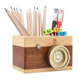 Holders Creative Camera Wooden Pencil Holder Home Desktop Stationarys Makeup Organiser Square Pen Holder