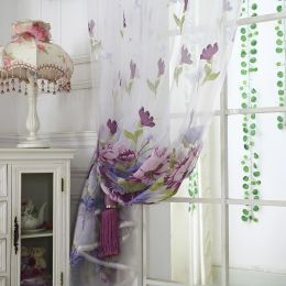 Purple Peony Floral Tulle In Sheer Curtains For Living Room The Bedroom Kitchen Shade Window Treatment Curtain Blinds Panel New