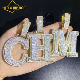 Hello hip-hop Double Layer Initials Letter Pendant Iced Out CZ Zircon Hip Hop Necklace For Men Women Chain Customised Jewellery Single A-Z