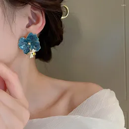 Stud Earrings Cute Blue Bee Flower 2024 South Korea High Quality Exaggerated Floral Drop Charm Women Wholesale