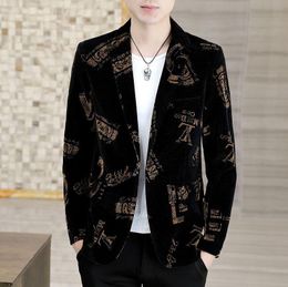 High Quality Designer Men Suit printed Black Business Luxury Mens Blazer Jacket