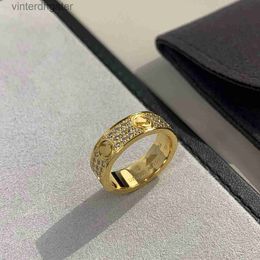 Top Quality 1to1 Original Women Designer High Version v Gold Thick Plated 18k Wide Narrow Version Full Sky Star with Two Rows and Fashion Versatile Designer Ring