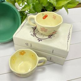 Mugs 67JE Exquisite Milk Tea Cup Handmade Mug Intricate Flower Pattern Breakfast