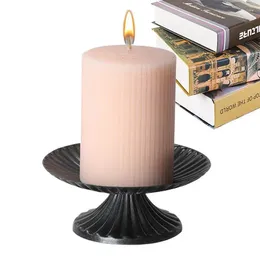 Candle Holders Candlestick Creative Black Pillar Stand Round Base Wrought Iron Decorative Retro Striped Home Decoration