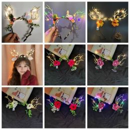 Christmas LED Light Antler Headband Cute Glowing Elf Elk Hair Hoop Hair Accessories Christmas Party Atmosphere Decoration