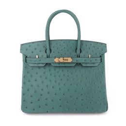 Ostrich Handbags Leather 2024 New Aclass Bag Wax Thread Hand Sewn Genuine Womens Fashion High Grade Handbag