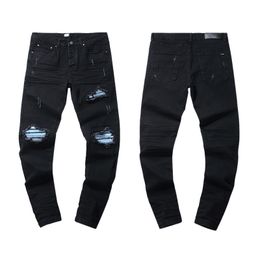 Men's Casual Designer Brand High Street Straight Jean Mens Blue Jeans Washed Big Hole Zipper Biker Pants Black Pant