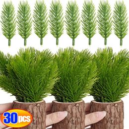 Decorative Flowers 10/30Pcs Christmas Green Pine Needles Artificial Flower Branch Fake Plant For Tree Home Ornament DIY Wreath Gift Decor