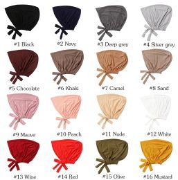 Solid Color Muslim Hijab Scarf For Ladies Silk Satin Large Bandana Head Scarfs For Women Elastic Headband Hair Caps Turban Hat
