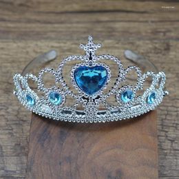 Hair Clips Lovely Blue Girls Plastic Hairband Rhinestone Princess Crown Headband Heart Birthday Tiara For Children Kids Accessories
