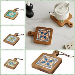 Table Mats Anti-Scalding Wood Tile Insulated Home Decoration Classic Pattern Japanese-style Retro Coasters Tea Pots