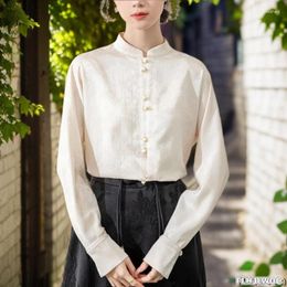 Women's Blouses Chinese Style Chi-pao Collar Design Tops Year 2024 Spring Women Office Lady Girls Elegant Retro Shirt Blouse Vintage