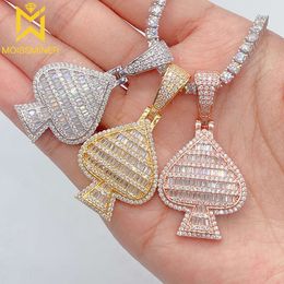 Spade Square Moissanite Pendant Necklaces for Men S Sier Real Diamond Necklace Women Jewellery Pass Tester with GRA