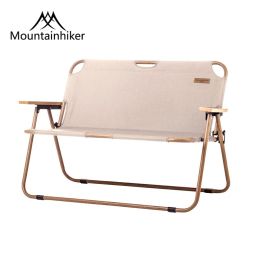 Furnishings Mountainhiker Outdoor Leisure Double Folding Chair Portable Ultralight Camping Picnic Beach Chair 2 Person Wood Grain Nap Chair