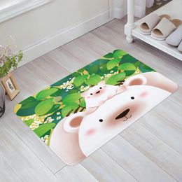 Carpets White Bear Leaves Cartoon Home Doormat Decoration Flannel Soft Living Room Carpet Kitchen Balcony Rugs Bedroom Floor Mat