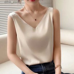 Women's Tanks Camis New Tank Top Solid Halter Crop Tops Women Summer Camis Backless Camisole Satin Silk Tee Female Sleeveless Cropped Vest Y240403