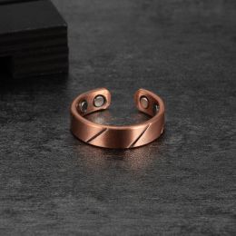 Vinterly Pure Copper Magnetic Rings Lines Adjustable Vintage 6mm Open Cuff Jewellery Wedding Bands Resizable Finger Metal Soft