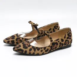 Casual Shoes Pointed Flat Bottom Ballet Dance Mary Jane Leopard Pattern Bow Shallow Mouth Single Large Women's 41-43