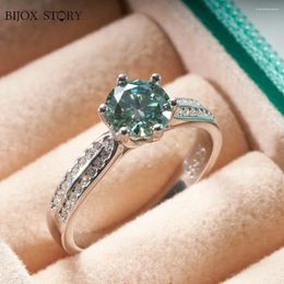 Cluster Rings Coloured Moissanite Engagement Ring 1 Green Colour Diamond Promise 925 Sterling Silver Wedding Band For Women