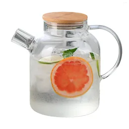 Water Bottles 1800ml Pitcher Glass Fridge Jug With Filter Whisk Wood Lid Heat Resistant Beverage Serveware For Drinks Tea Coffee