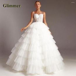 Party Dresses Glimmer Ball Gowns Princess Prom Dress Sweetheart Tiered Pageant Spaghetti Strap Tulle Illusion Lacing Up Robe De Stretch