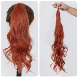 Synthetic Long Wavy Ponytail Hair Extensions Flexible Wrap Around Ponytail Red Brown False Hair Tail for Women Natural Hairpiece